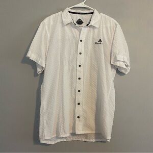 Blanc Du Nil 100% Cotton Textured White Short Sleeve Collared Shirt - Large